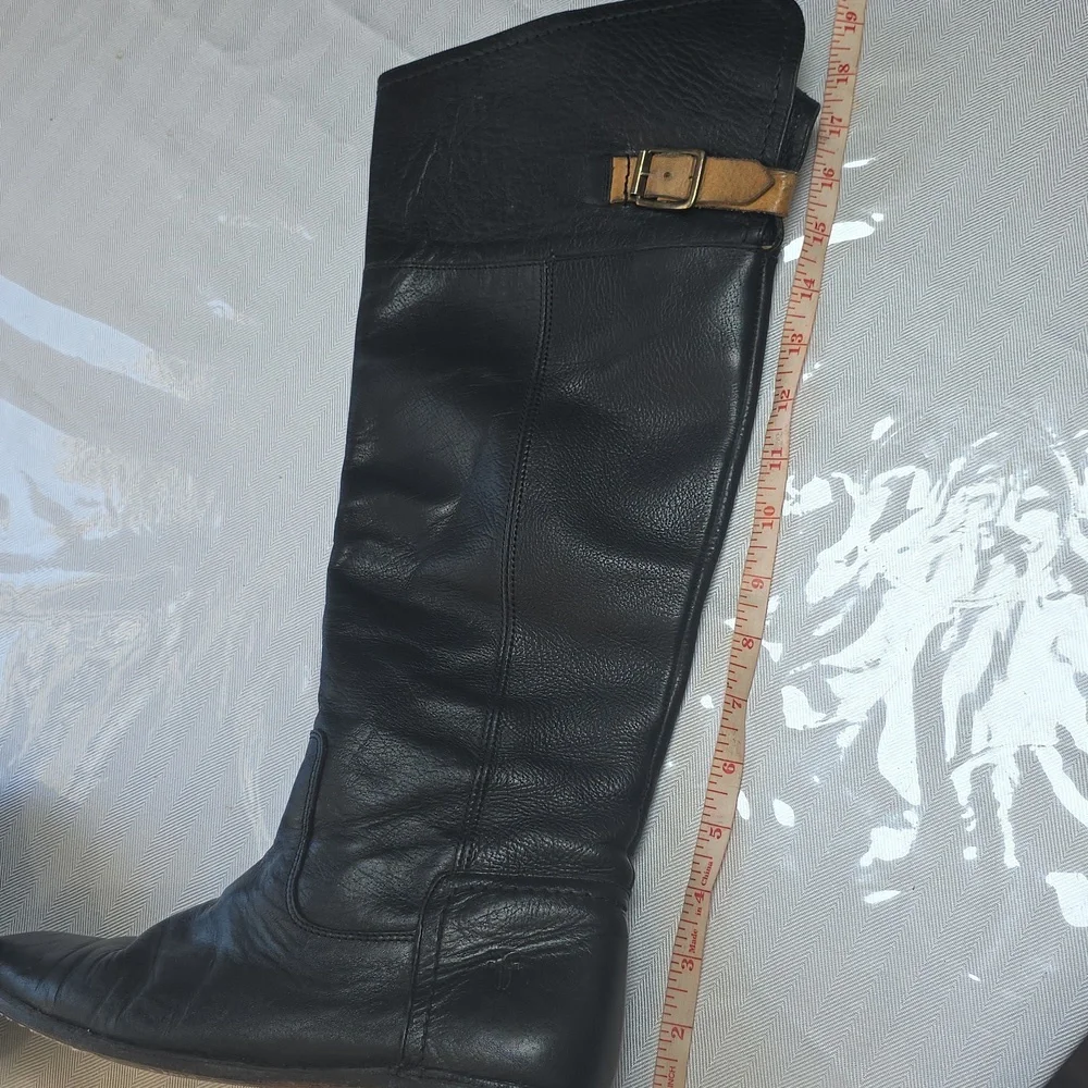 Frye Black Leather Knee-High Boots with Buckle 7.5‎